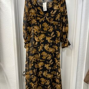 A New day Floral Black and Gold Women's Dress